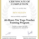 Certificate of 60 Hrs Yin Yoga Teacher Training Program